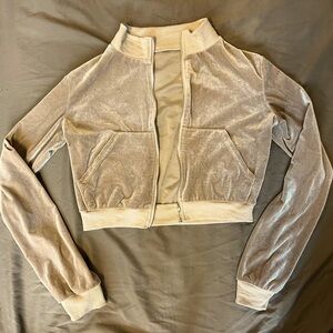 tan velvet zip up cropped jacket